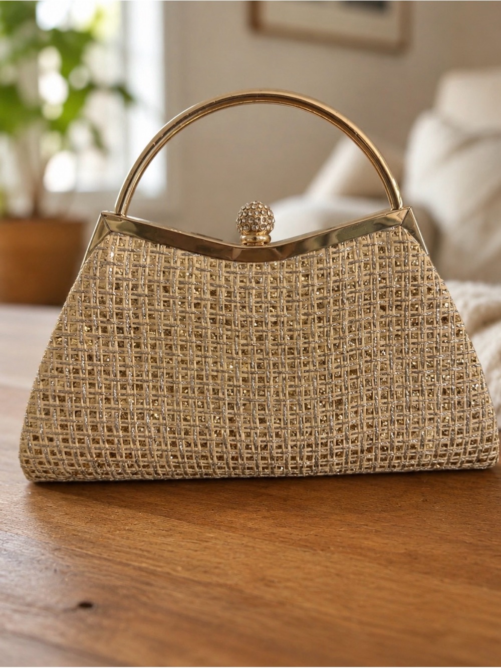 Elegant Gold Evening Handbag - Structured Top-Handle Clutch